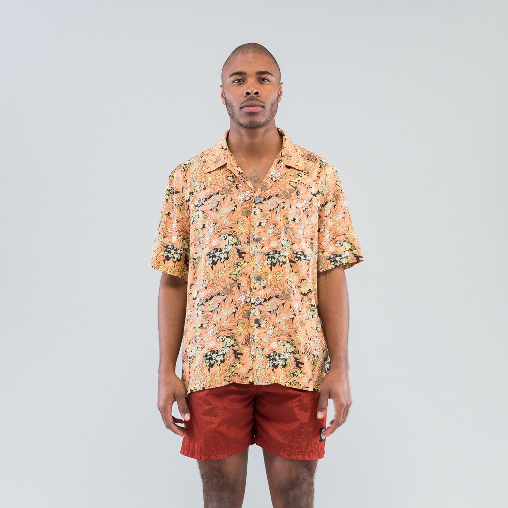 BOX SHIRT SHORT SLEEVE - RED PLANTS PRINT