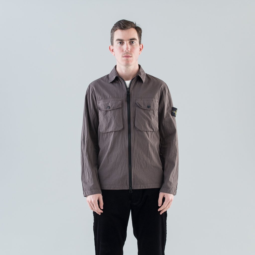 COTTON NYLON POPLIN CARGO OVERSHIRT - PETROL