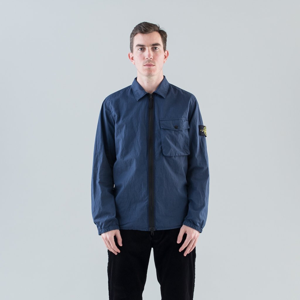 COTTON NYLON POPLIN OVERSHIRT - MARINE BLUE