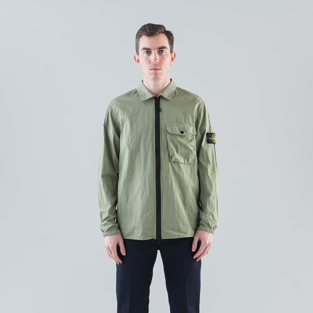 COTTON NYLON POPLIN OVERSHIRT - SAGE